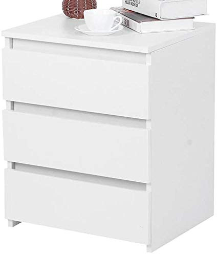 BAKAJI Mesita de Noche de Dormitorio con 3 cajones de diseño Moderno de Madera MDF Color Blanco Mueble decoración del hogar tamaño 55 x 45 x 38 cm