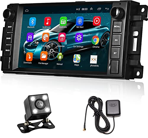 Hikity Android 2 Din Autoradio pour Jeep Wrangler JK Dodge Ram Challenger, 7 Pouces GPS Écran Tactile Poste Radio Voiture, Bluetooth Stéréo Voiture Lecteur avec WiFi 2 USB FM RDS+Caméra de Recul