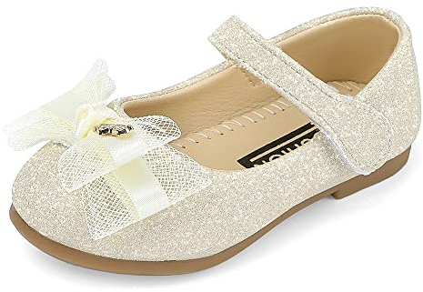 MK MATT KEELY Ballerine Princesse Glitter Shinning Fille Chaussure Mary Jane Bowknot 2-7 Ans Enfant,Or,EU 25(CN27)