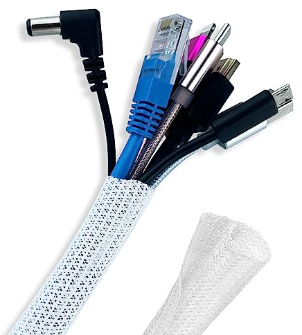 Nutabevr 3m Protector de Cables Autocierre,13mm Cables Trenzado Manguito de Cable Recoge,Blanca Flexible Funda Organizador de Cables Cubre Cables para Hogar y Oficina,Cables Automotrices
