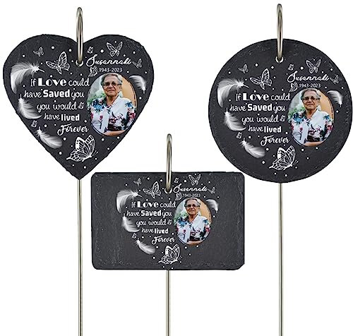 Personalized Photo Name Memorial Slate and Hook, Custom picture Memorial Stone, Forever In Our Hearts Memorial Slate In Loving Memory Grave Marker, Sympathy Gifts for Loss of Mom, Dad
