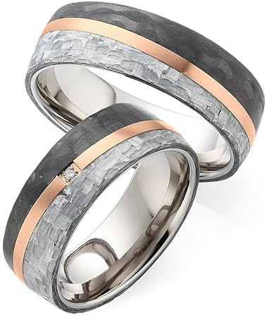 123traumringe Eheringe in Carbon, Titan & Roségold I Partnerringe mit Brillant & Etui I Gravierbare Eheringe mit Ringgröße 50-74 mm I Edle Verlobungsringe in 7 mm Breite & 2,1 mm Stärke I S88