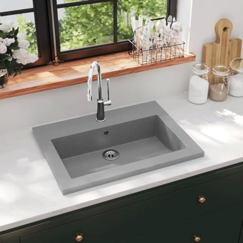 Vasque à Encastrer, Lavabo Encastré Lave-Mains Salle de Bain Lavabo en granit 600 x 450 x 120 mm Gris