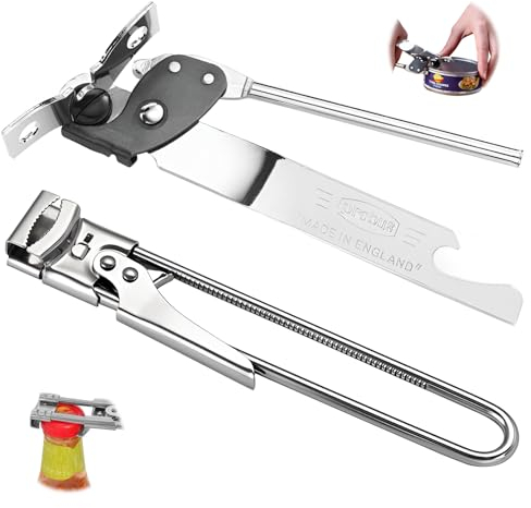 ZSMJAER 2 Pezzi Apriscatole in Acciaio, Regolabile, Apribarattoli, Cavatappi, Multifunzione Apriscatole, Apribottiglie Manuale