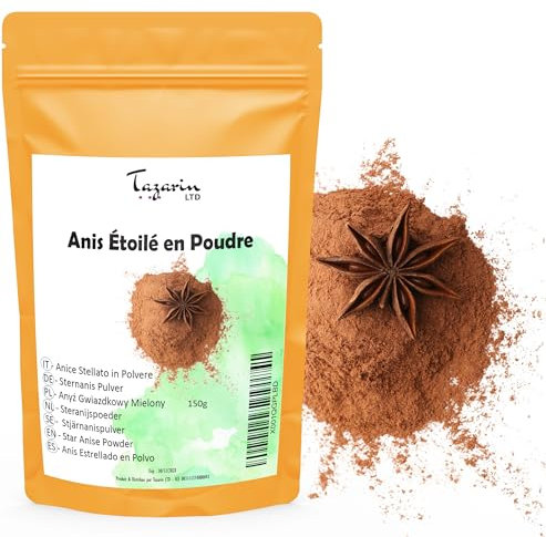 150g Poudre d'Anis Étoilé - Anis Étoilé en Poudre - Badiane Moulu - Arôme & Goût Intense - Infusion, Thé et Recettes Maisons - Sélection Premier Choix - Illicium Verum - Sachet avec Zip - TazainLTD