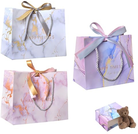 3 Stück Geschenktüten mit Henkel,Geschenktasche,Geschenktaschen, Geschenktüte Groß,Geschenktüten Geburtstag,Partytüten Geschenk Tüten für Geburtstag Hochzeit Feier Party Weihnachten Neujahrsgeschenk