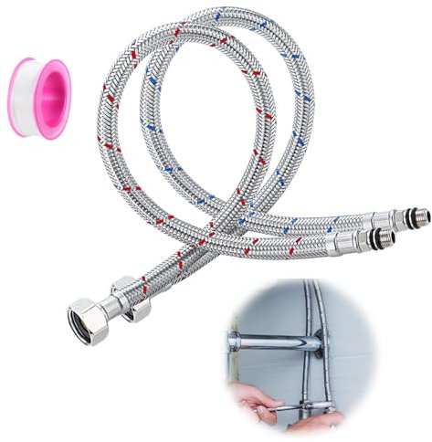 Set 2 Tubi Rubinetto G3/8 x M10 Prolunga Raccordo Portagomma 80 cm Tubo Flessibile del Rubinetto Flessibile Tubo Rubinetto Flexible Robinet Flessibile Lavandino Cucina