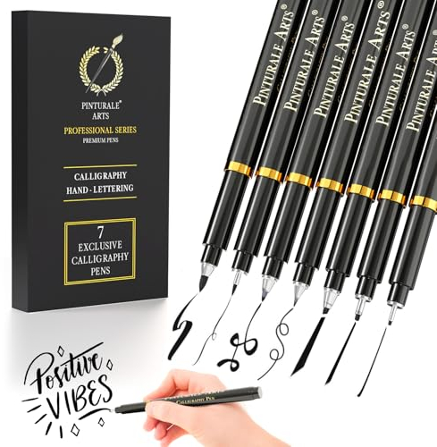Pinturale Arts® Set 7 Handlettering Stifte | Professionelle Kalligraphie Stifte | Kaligraphiestift, Lettering Stifte für Kalligrafie, Zeichnen, Manga, Illustration | Kaligraphiestifte Set Anfänger