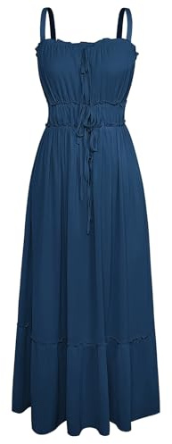 GRACE KARIN Women’s Summer Dress Casual Spaghetti Straps Elastic High Waist A-Line Maxi Dresses Sun Dresses for Beach