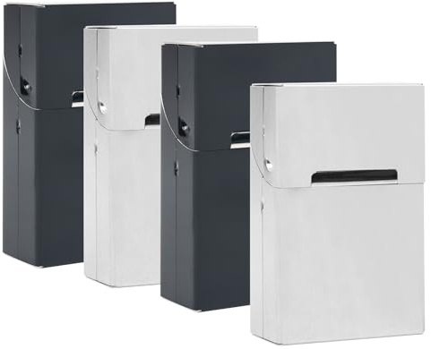 pitilleras, caja de cigarrillos de aluminio, funda ligera para cigarrillos, con interruptor magnético, cierre superior abatible, funda de metal para cigarrillos para mujeres y hombres (negro 2-
