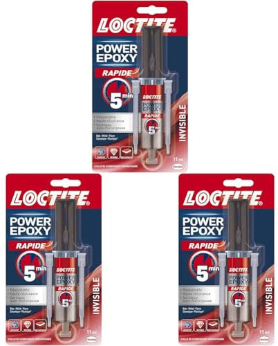 Loctite Colle Power Epoxy Rapide 5 Minutes 11 ml - Résine Transparente Réajustable avec Seringue Auto-mélangeuse (Lot de 3)