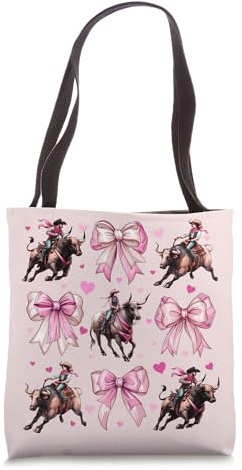 Coquette Bow Bull Riding Bull Rider Cow Girl Mom Pink Tote Bag