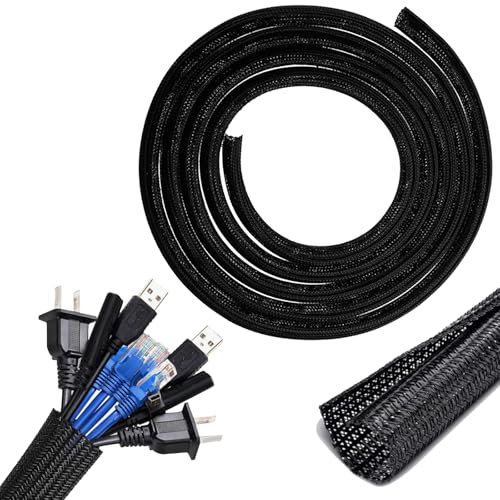 1 PCS 10ft - 1/2 inch Cord Protector Wire Loom Tubing Cable Sleeve Split Sleeving,Cable Tidy Sleeve,cable tidy For Home,Office,And other messy lines for efficient sorting(Black)