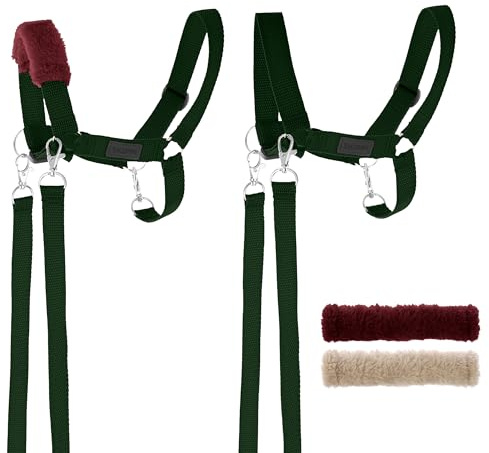SKIPPI Cabestro para Hobby Horse - Verde Oscuro, Hobby Horse Accesorios, Halter, Riendas y 2 Protectores de Forro Polar, Talla única