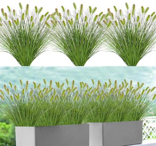 Betylifoy 20 Bundles Artificial Plants Onion Grass Outdoor Fake Shrubs Wheat Grass Cattails Faux Ornamental Grass UV Resistant Greenery Stems for Indoor Outdoor Garden Home Office Decor
