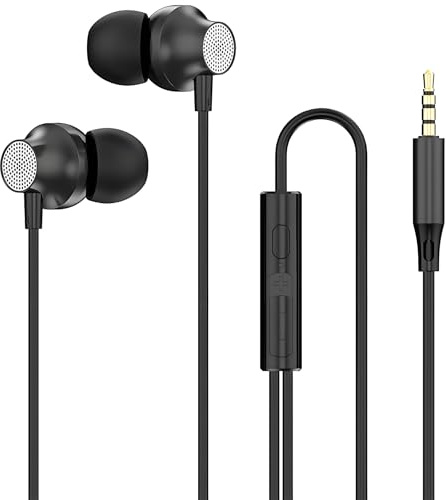 Lamkrtlp Auricolari, Cuffie in-Ear con Microfono e Controllo del Volume, Auricolari con Filo per cuffie Jack da 3,5 mm - Nero