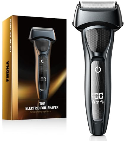 FNDNA Rechargeable Electric Razor for Men: Floating Foil Shavers with LED Display - IPX7 Waterproof Wet Dry - 30° Precision Blades, Travel Lock, Face Shaving
