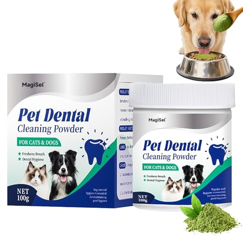 Polvo de limpieza de dientes de perro, 100g Polvo para Eliminar Mal Aliento Perros y Gatos, Polvos para Mal Aliento Perros, Alternativa al Cepillo Dientes Perro y Pasta de Dientess, Eliminador sarro