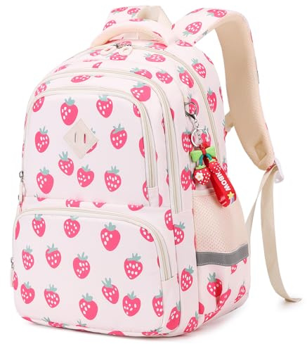 QIXIHU Girls School Bag, Kawaii All-Over Print Kids Backpack, Lightweight & Breathable Childrens Backpack for Primary School & Nursery, Water Resistant, Fits A4