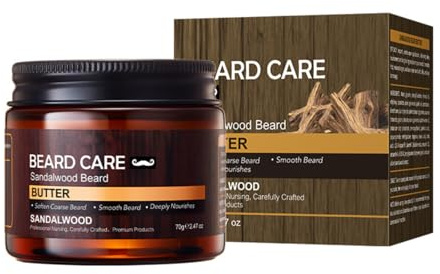 Beard Butter for Men - Beard Softening Balm, Sandalwood Scent, 70g | Daily Beard Grooming, Taming and Styling Support, Hydrates Facial Hair and Skin, Suitable for Thick Beards and Everyday Use