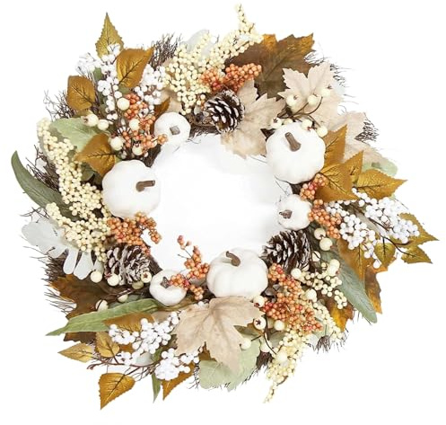 Sjfbebsy höstkrans för ytterdörren, 45 cm lönn pumpa design, höst skörd dekoration | Livfullt höstmönster, passar standard ytterdörrar, perfekt för Thanksgiving & Halloween