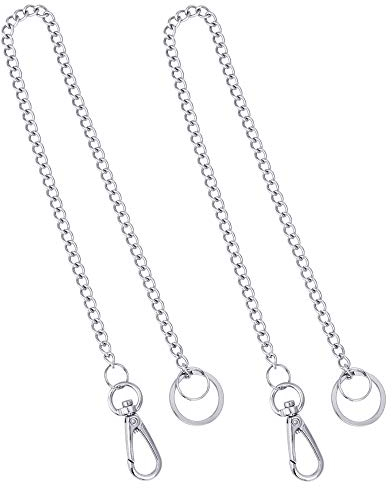 PERFETSELL 2 Stück Schlüsselkette Hose Edelstahl 44cm Lang Geldbeutel kette Schlüsselanhänger Kette Silber Gliederkette mit Karabinerhaken und Schlüsselring für Geldbörse Portemonnaie Schlüssel