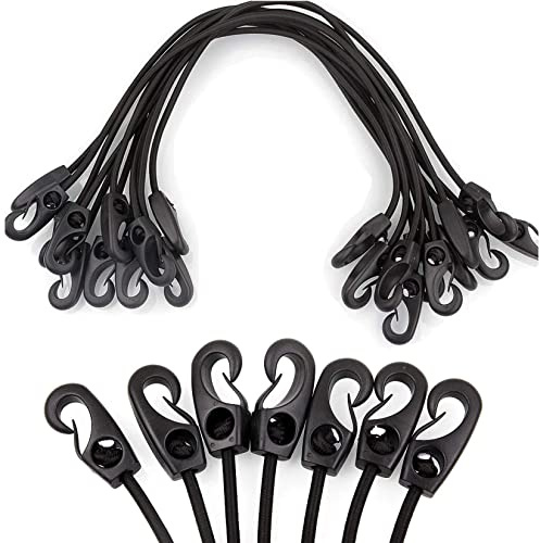 24inch Bungee Cords with Hooks, 12pack Heavy Duty Rubber Tarp Straps Black Adjustable Bungee Cords, Elastic Tie Down with Durable Hooks for Securing Tarps, Bikes,Ground Sheets
