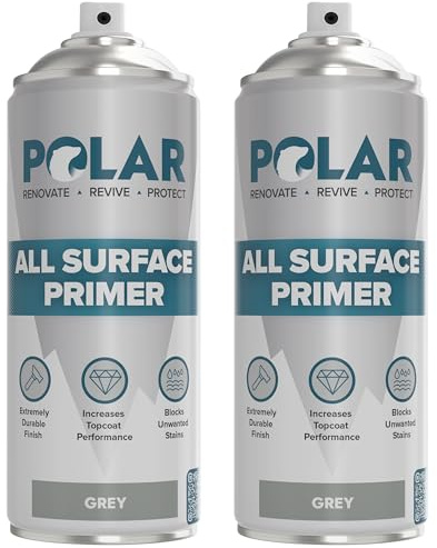 Polar All Surface Primer Spray Paint - 2 x 400ml, Matt Grey - Quick Drying Undercoat - Easy Spray Primer with Strong Adhesion - For Interior & Exterior Surfaces