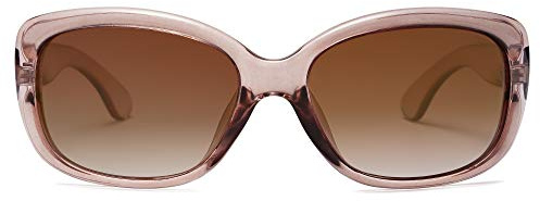 SOJOS Vintage Square Sunglasses for Women Polarized UV Protection Havana Frame SJ2111 with Transparent Brown Frame With Gradient Brown Lens