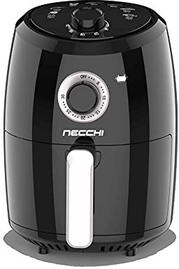 Necchi - NHB-8008 Friggitrice ad aria, 1000W, Vassoio per alimenti antiaderente da 2.4 litri con griglia, timer da 30 minuti, controllo temperatura 90-200°, parti lavabili in lavastoviglie