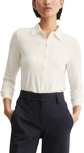 Marc OߴPolo Mujer Blusa de punto de tejido elástico con cuello francés, Blanco (Off White), M