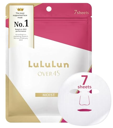 Lululun Over 45 Moist Tuchmaske - Anti-Aging, Anti-Falten Maske Gesichts mit Glaspeptiden für reife Haut - Straffende, aufhellende japanische Gesichtspflege für den täglichen Gebrauch (7 Blatt)