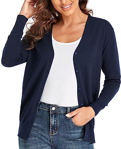 CUNYI Women's Cardigan V-Neck Long Sleeve Sweater with Buttons, Classic, Versatile, Elegant, Standard Length, All Seasons, X-Large, White