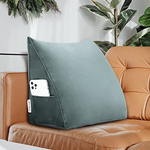 VERCART Dreieckig Sofakissen mit Füllung und Bezug, Ergonomische Rückenkissen Lesekissen, Keilkissen Kopfteil Gepolstert, Samt Deko Kissen Zierkissen Couchkissen zum Bett Tagesbett 45cm Grau