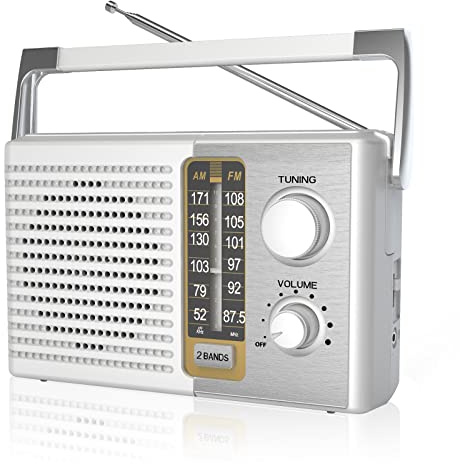 Yewrich AM FM Radio with Best Reception, Portable Battery Operated Transistor Radios, Headphone Jack, AC Powered, Suit for Senior and Home, White