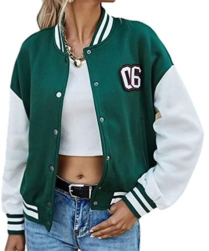 EGSDMNVSQ Giacca Corta da Donna Primaverile College Giacca da Baseball Cappotto Bomber per Ragazze Vintage