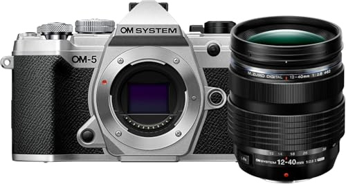 OM System OM-5 Cámara con Sistema Micro Four Thirds con Objetivo M.Zuiko Digital ED 12-40mm Pro II, Sensor Live Mos de 20 MP, Estabilización de Imagen Mejorada de 5 Ejes, Plata/Negro
