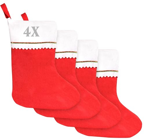 SALADOCY Nikolausstrumpf Kinder 4er Set, Nikolausstrumpf Nikolaus Strumpf zum Befüllen & Aufhängen Weihnachtsdekoration Weihnachtsdeko für Kamin, Wand, Treppe, Weihnachtsbaum