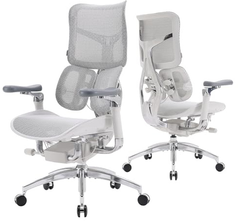 SIHOO Doro S300 Ergonomischer Bürostuhl [TESTSIEGER], Computerstuhl, Gaming-Stuhl mit dualem dynamischem Lendenwirbelstützsystem, 6D-koordinierten Armlehnen, verstellbarem Rollstuhl (Weißem Samt-Mesh)