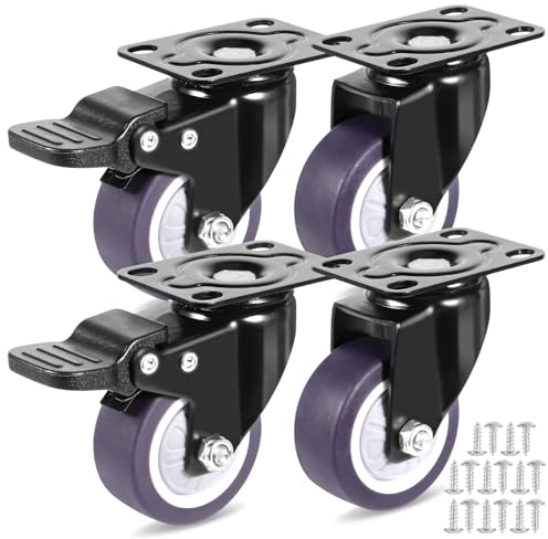 JAMATA Set de 4 Ruedas Giratorias para Muebles de 50mm con Freno, Silenciosas y Estables, Capacidad de Carga 160kg - Ideales para Uso Doméstico e Industrial, Antideslizantes - Incluye 16 Tornillos