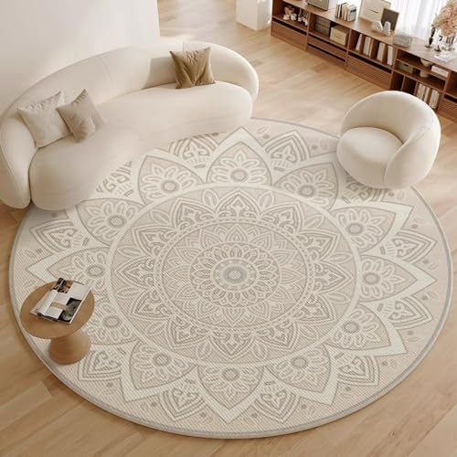Nyescasa Runder Boho Tribal Teppich - Waschbar, Kurzflor, Vintage Bohemian - Weich Flauschig Modern für Wohnzimmer, Schlafzimmer, Esszimmer, Kinderzimmer - Rund 80cm