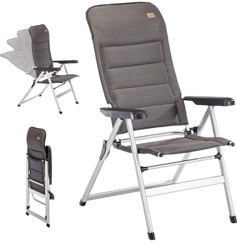 Skandika Klappstuhl Lepola | Campingstuhl faltbar aus Aluminium, Alu-Gartenstuhl, 7-Fach verstellbare Rückenlehne, 180kg belastbar, klappbar, hohe Lehne, Kopfstütze | Camping, Garten