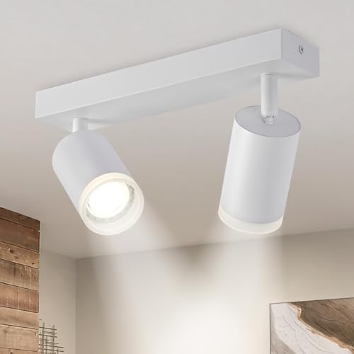 FORCOSO Ceiling Lights Spotlight - 2 Way Spot Lights 350°Adjustable, GU10 White Light Shade Metal Light Fittings Anti-Glare, Industrial Wall Ceiling Lamp for Kitchen Living Room Hallway Bedroom