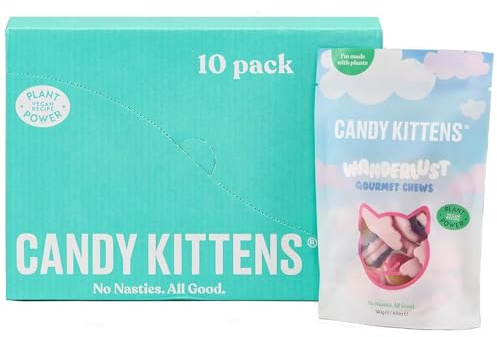 Candy Kittens Vegan Sweets, Wanderlust - Vegan Treats with 4 Fruity Flavours & Natural Ingredients, Ideal for Pick and Mix Sharing, Soft & Chewy Candy, Vegetarian Sweets – 140g, Pack of 10