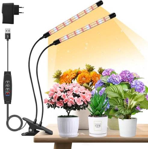 ANPSSSEN Luci per piante a 2 teste,lampada per piante a forma di V LED,luci di coltivazione a spettro completo per piante,luce per piante da interno, luce per piante,timer automatico 3/9/12H