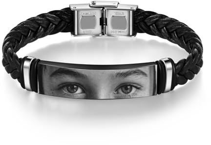 lorajewel Bracciale in Pelle con Occhio Personalizzato Regali Personalizzati per Uomo Donne Bracciali di Coppia Natale Festa del Papà Compleanno Anniversario Gioielli (nero)