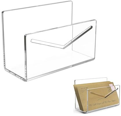 Doukesh Acryl Briefhalter, Briefständer, Acryl-Post-Organizer, Dokumentenhalter für Schreibtisch, Brief Organizer, Briefablage, Schreibtisch-Briefhalter für Büro, Transparent, Glänzend