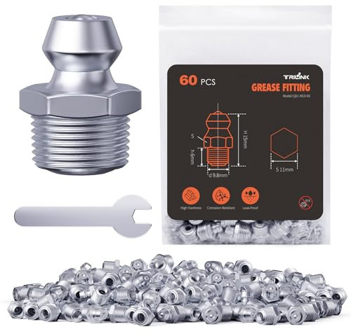 TRILINK Ingrassatori Testine M10, Ingrassatore Metrici con Angoli Dritti, Kit di Ingrassatori con Chiave – Ideale per Veicoli Automobilistici, Agricoli e Macchinari Industriali (60 Pezzi)