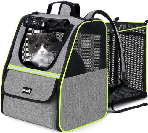 Pecute Sac Transport Chat Chiots Extensible Sac à Dos pour Chat, Petit Sac à Dos pour Chien, Sac de Transport pour Chats pour Les Voyages, la randonnée et Les promenades à vélo,Noir