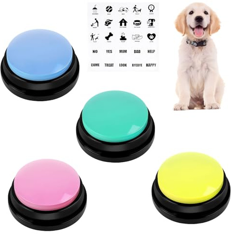 vsshe 5 Piezas Botones Grabables para Perros para Comunicación y Entrenamiento, Zumbador de Entrenamiento para Mascotas, Función de Grabación de Voz de 30 Segundos, Timbre Coloridos con Pegatinas